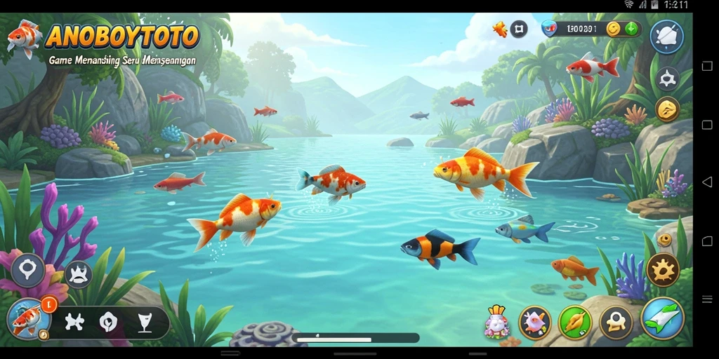 Screenshot gameplay ANOBOYTOTO yang menunjukkan aksi memancing yang seru.