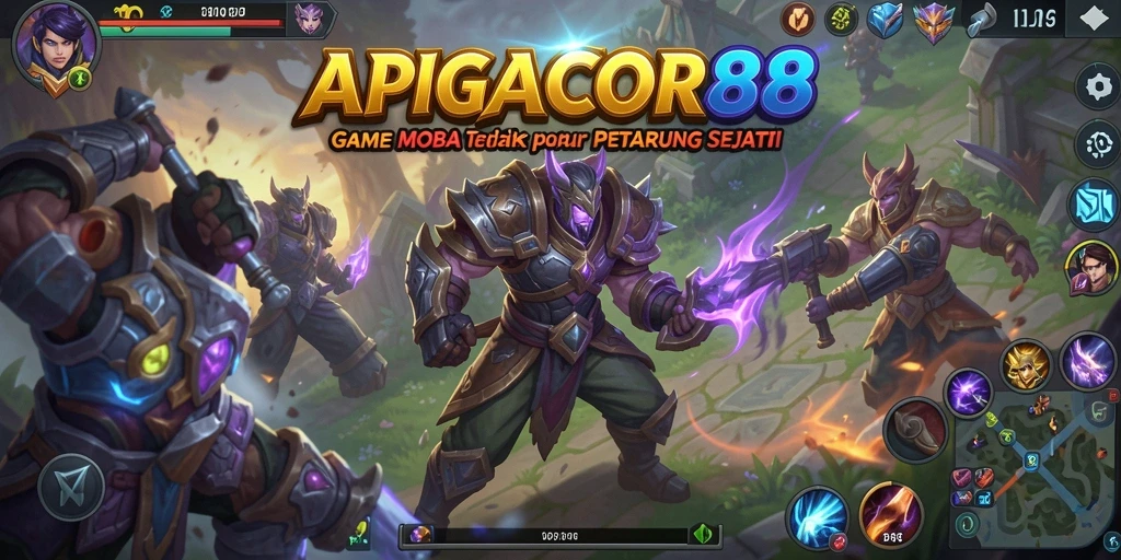 Tampilan gameplay seru di APIGACOR88, pertarungan epik dan strategi.