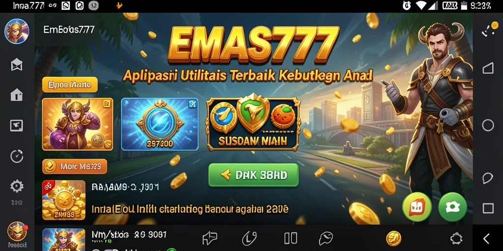 Tampilan antarmuka EMAS777 yang menarik dengan berbagai fitur utilitas.
