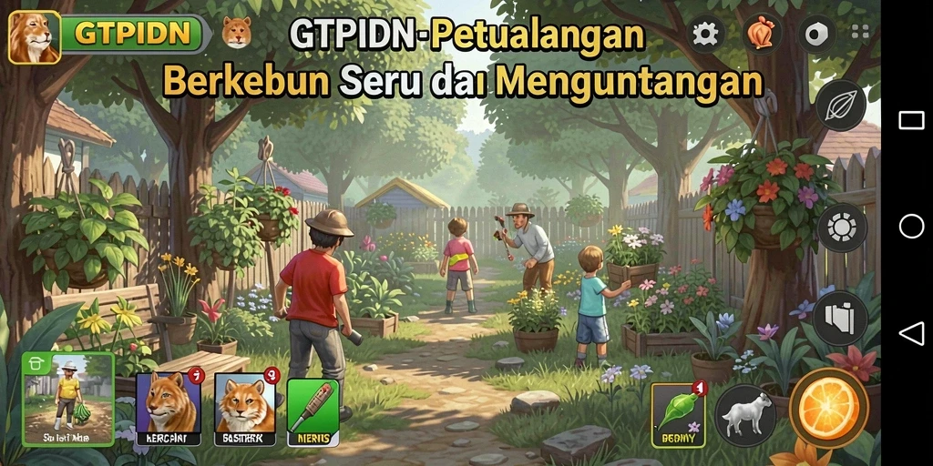 Screenshot GTPIDN menampilkan pemain mengelola ladang dan panen hasil pertanian.