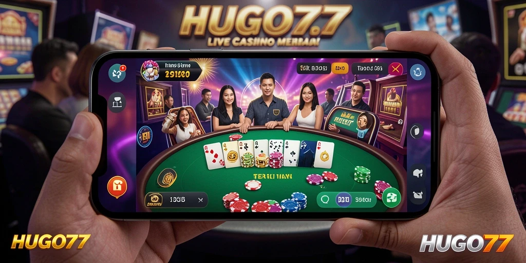 Tampilan gameplay langsung dari aplikasi HUGO77 dengan dealer profesional.