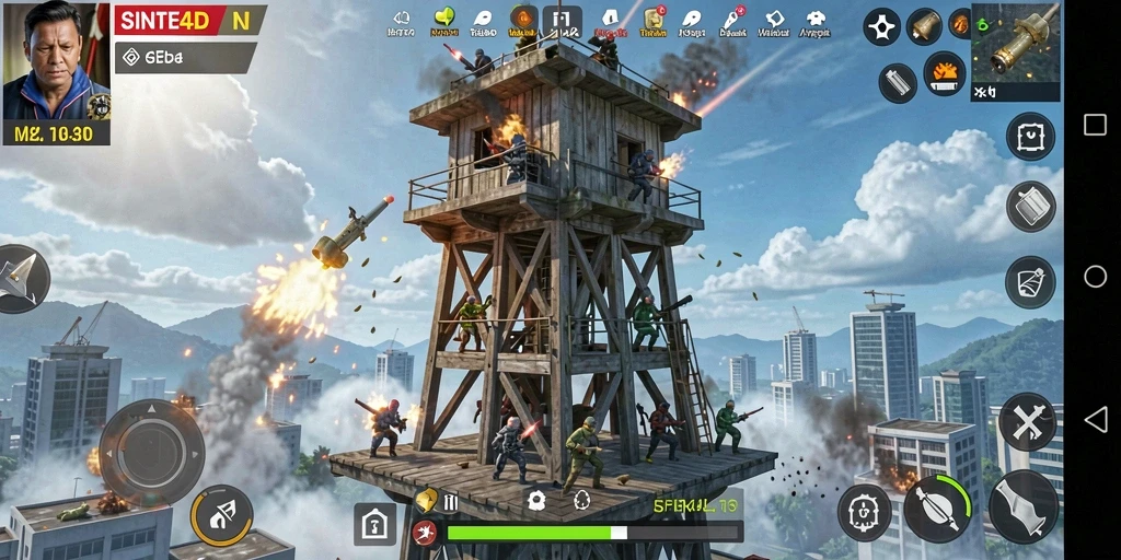 Tampilan gameplay SINTE4D dengan menara pertahanan strategis.