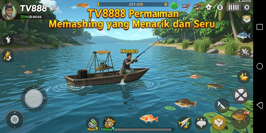 Tampilan gameplay TV888 yang penuh aksi saat memancing ikan.